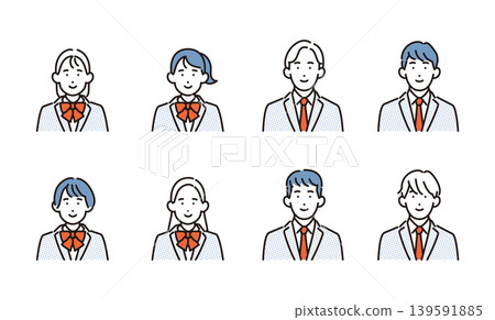 一套簡單的學生製服頭像圖示插圖（向量圖） 139591885