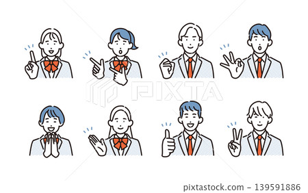 一套簡單的學生製服手勢圖示插圖（向量圖） 139591886