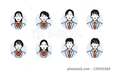 一套簡單的學生製服頭像圖示插圖（向量圖） 139591889