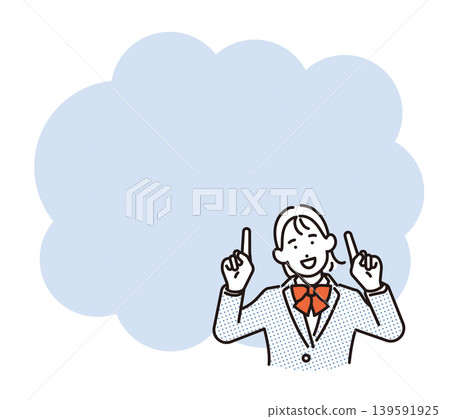 Simple illustration: A female student explaining a point with a speech bubble (vector illustration). Simple illustration: A female student explaining a point with a speech bubble (vector illustration). 139591925