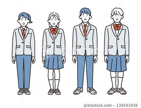 簡筆畫:身穿無性別制服的學生全身像(向量圖) 簡筆畫:身穿無性別制服的學生全身像(向量圖) 139591936