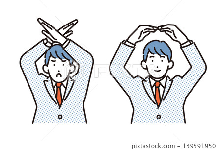 Simple illustration: An image of a male student making X and O gestures (vector illustration) Simple illustration: An image of a male student making X and O gestures (vector illustration) 139591950
