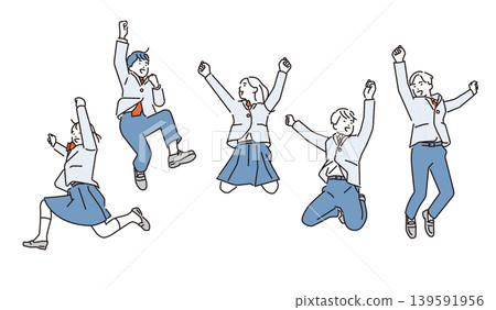 Simple illustration set of students jumping for joy (vector illustration) Simple illustration set of students jumping for joy (vector illustration) 139591956