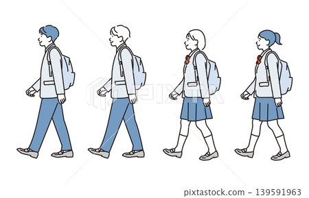 簡圖:一名學生上學的全身側視圖(向量圖) 簡圖:一名學生上學的全身側視圖(向量圖) 139591963