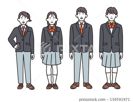 Simple illustration: Full body set of a student wearing a genderless uniform (vector illustration) 139591971