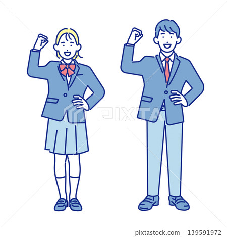 Simple illustration: Full-body image of a student making a victory pose (vector illustration) Simple illustration: Full-body image of a student making a victory pose (vector illustration) 139591972