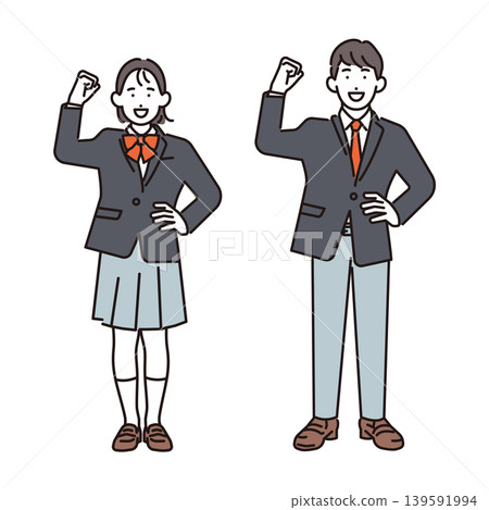 Simple illustration: Full-body image of a student making a victory pose (vector illustration) 139591994