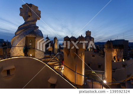 La Pedrera - Casa MILA, Roof of La Pedrera house in Barcelona La Pedrera - Casa MILA, Roof of La Pedrera house in Barcelona 139592324