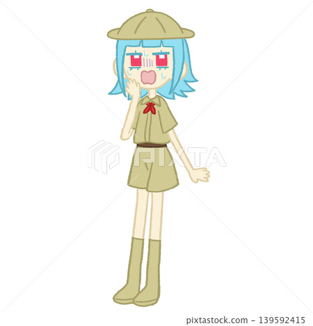 一個身穿探險家製服、表情擔憂的女孩。 139592415
