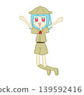 一個穿著探險服的女孩在跳躍 139592416