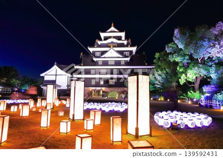 [Okayama Prefecture] Springtime night view and illumination of Okayama Castle (after the major renovation in the Reiwa era) 139592431