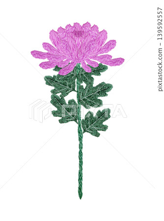 [Chrysanthemum Flower] Hand-embroidered illustration material 139592557