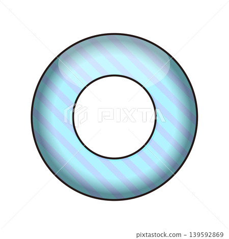 Three-dimensional inflatable ring illustration, light blue stripes, summer pool/beach icon. Three-dimensional inflatable ring illustration, light blue stripes, summer pool/beach icon. 139592869