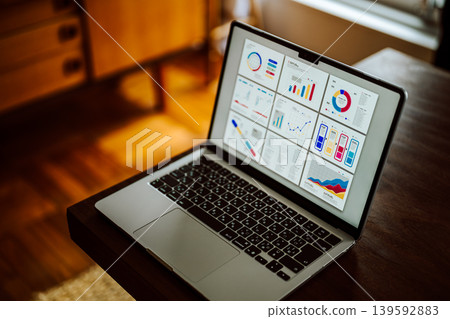 Dashboard displayed on the laptop on the table 139592883