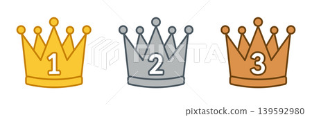 Gold, Silver, and Bronze Crown Color Icon Set Gold, Silver, and Bronze Crown Color Icon Set 139592980