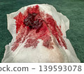 Close up of menstrual blood stain on white sanitary pad, feminine hygiene and health concept 139593078
