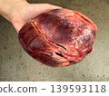 Close up of raw beef heart in hand, fresh offal for cutting, anatomy study and cooking 139593118