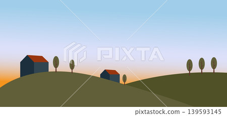 Nature hill green grass field cottage house banner background.Vector illustration Nature hill green grass field cottage house banner background.Vector illustration 139593145