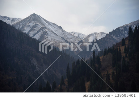 Breathtaking view of Shymbulak mountain peaks with snow in Almaty, Kazakhstan. Breathtaking view of Shymbulak mountain peaks with snow in Almaty, Kazakhstan. 139593401