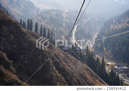 Breathtaking view of Shymbulak mountain peaks with snow in Almaty, Kazakhstan. Breathtaking view of Shymbulak mountain peaks with snow in Almaty, Kazakhstan. 139593412