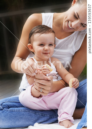 Mother, baby and playing together in outdoors for fun, love and affection or bonding in childhood. Mom, toddler and happy girl or child and relaxing outside, learning and security in relationship Mother, baby and playing together in outdoors for fun, love and affection or bonding in childhood. Mom, toddler and happy girl or child and relaxing outside, learning and security in relationship 139593637