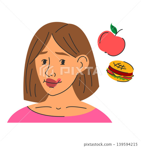 Woman thinking about food vector isolated Woman thinking about food vector isolated 139594215