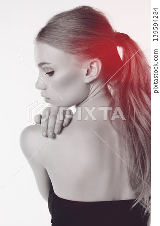 Fashion, beauty and young woman in studio for monochrome on black and white. Trendy, glamour and back of beautiful female model person with fancy, elegant and classy style isolated by background. Fashion, beauty and young woman in studio for monochrome on black and white. Trendy, glamour and back of beautiful female model person with fancy, elegant and classy style isolated by background. 139594284