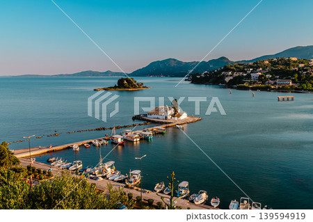 Vlacherna monastery and Mouse Island, Corfu island, Greece. 139594919