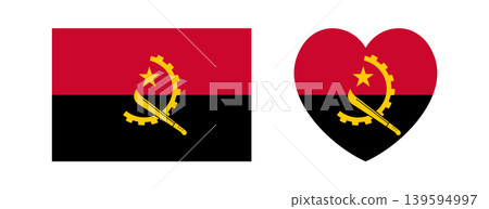 Angola flag rectangular, heart badge, sticker. Set of Flag of Angola rectangle, heart symbol, background. Flag button, banner, icon. National flag sign of Angola. Angola flag rectangular, heart badge, sticker. Set of Flag of Angola rectangle, heart symbol, background. Flag button, banner, icon. National flag sign of Angola. 139594997