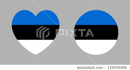 Round, heart flag of Estonia sticker, badge set. Circular flag symbol. Flag circle, heart button, banner, icon. National Estonian flag sign. Round, heart flag of Estonia sticker, badge set. Circular flag symbol. Flag circle, heart button, banner, icon. National Estonian flag sign. 139595006