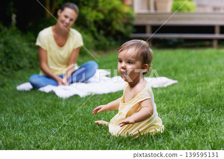 Mother, baby and playing together in nature for fun, love and affection or bonding in childhood. Mom, toddler and happy girl or child and relaxing outside, learning and security in relationship Mother, baby and playing together in nature for fun, love and affection or bonding in childhood. Mom, toddler and happy girl or child and relaxing outside, learning and security in relationship 139595131