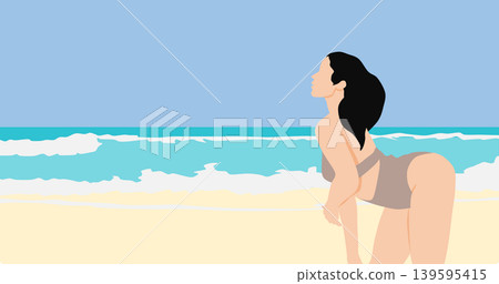An illustration of a woman in a swimsuit on a beach. An illustration of a woman in a swimsuit on a beach. 139595415