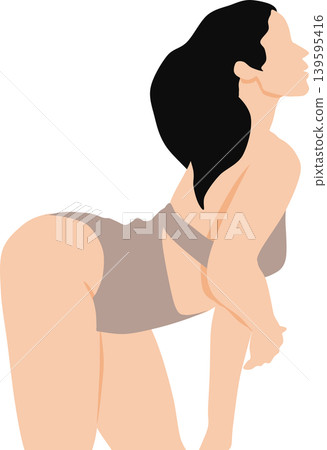 An illustration of a woman in a swimsuit on a beach. 139595416