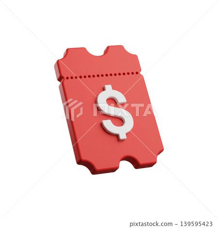 3D red coupon ticket with white dollar sign financial discount voucher isolated 139595423