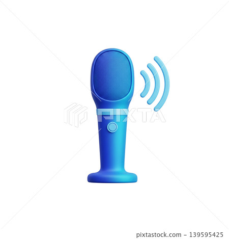 3D blue microphone with wireless audio waves icon isolated 139595425