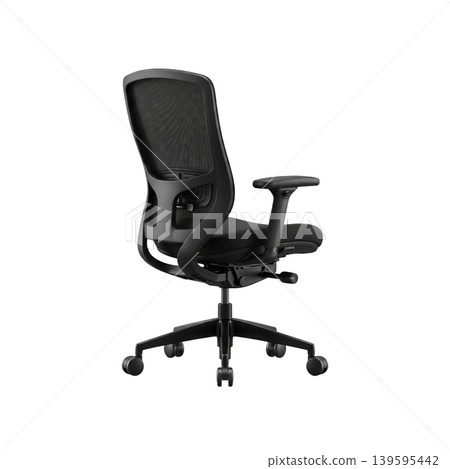 Modern black ergonomic mesh office chair with wheels isolated Modern black ergonomic mesh office chair with wheels isolated 139595442