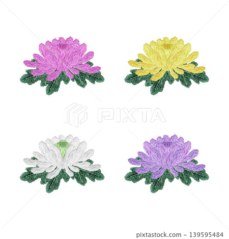 【菊花圖案組】手工刺繡插畫素材 139595484