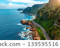 Aerial shot of Road near coast at Nanya rock in Taiwan. 139595516
