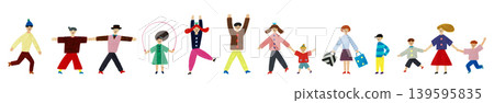 A set of diverse character designs, hand-drawn style illustrations, on a white background. 139595835