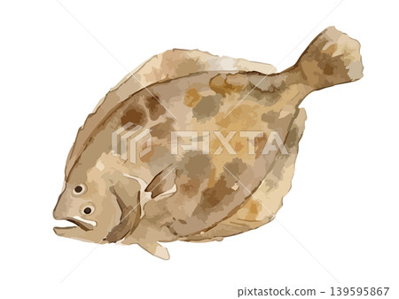 Watercolor-style illustration of a flounder 139595867