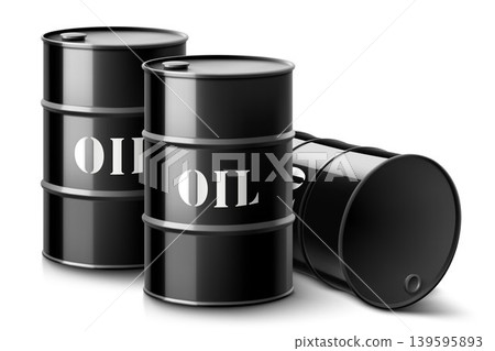 Oil drum barrel set with three black metallic containers . Creative business investment oil profit concept. Crude Oil or petroleum Barrels. Realistic 3d vector illustration Oil drum barrel set with three black metallic containers . Creative business investment oil profit concept. Crude Oil or petroleum Barrels. Realistic 3d vector illustration 139595893