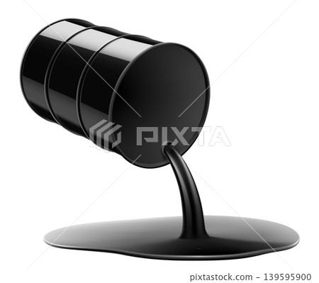 Oil is spilling from the black metal barrel, isolated on white background. Crude oil is poured and flowing. Oil barrel and puddle. Realistic 3d Vector illustration Oil is spilling from the black metal barrel, isolated on white background. Crude oil is poured and flowing. Oil barrel and puddle. Realistic 3d Vector illustration 139595900