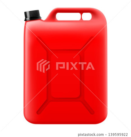 Red metal jerrycan isolated on a white background. Canister for gasoline, diesel gas. 3d rendering illustration Red metal jerrycan isolated on a white background. Canister for gasoline, diesel gas. 3d rendering illustration 139595922