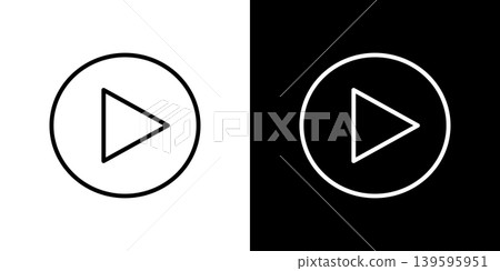 播放圖示。一組黑白線條組成的單色向量插圖。 播放圖示。一組黑白線條組成的單色向量插圖。 139595951
