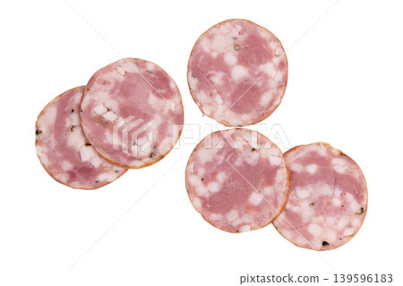 sliced homemade smoked sausage, isolated sliced homemade smoked sausage, isolated 139596183