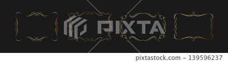Decorative golden ornate frames with twirls and flourish. Aesthetic calligraphic horizontal frames. Vector illustration Decorative golden ornate frames with twirls and flourish. Aesthetic calligraphic horizontal frames. Vector illustration 139596237