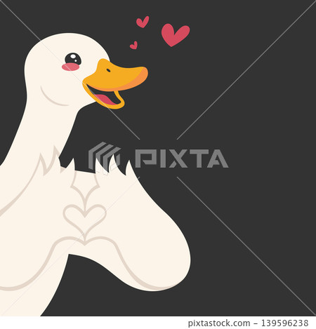 Cute cartoon duck showing heart gesture. Love card template. Vector illustration Cute cartoon duck showing heart gesture. Love card template. Vector illustration 139596238