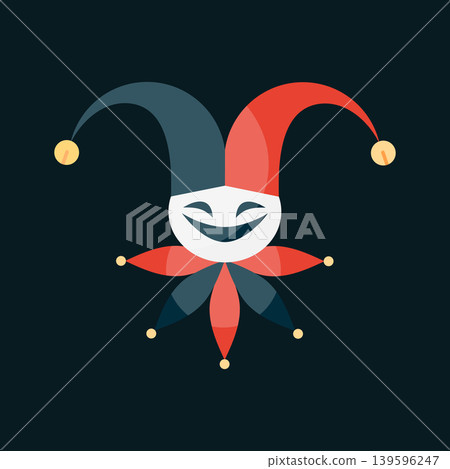 Joker jester emblem in flat design. Jester symbol with a hat and collar. Vector illustration 139596247