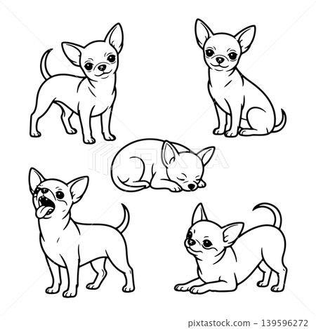 Playful chihuahuas in various poses showcasing their charm and personality in an artistic style 139596272