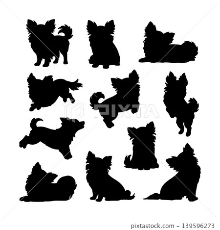 Chihuahua silhouettes in various poses creating an eye-catching pattern for decoration or craft projects 139596273